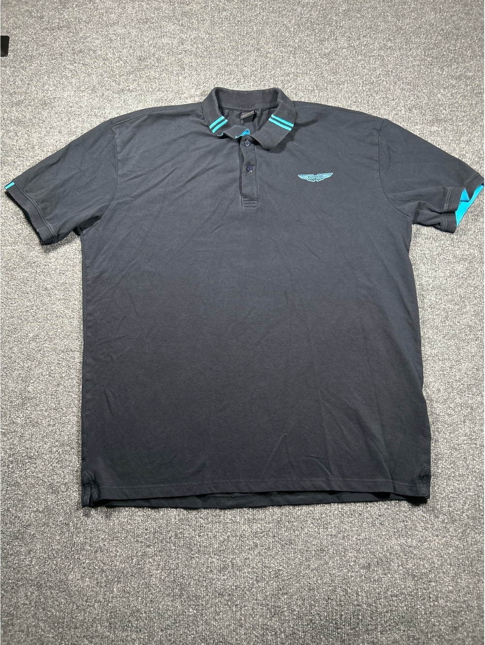 Hackett London Aston Martin Black Polo Shirt with Blue Trim